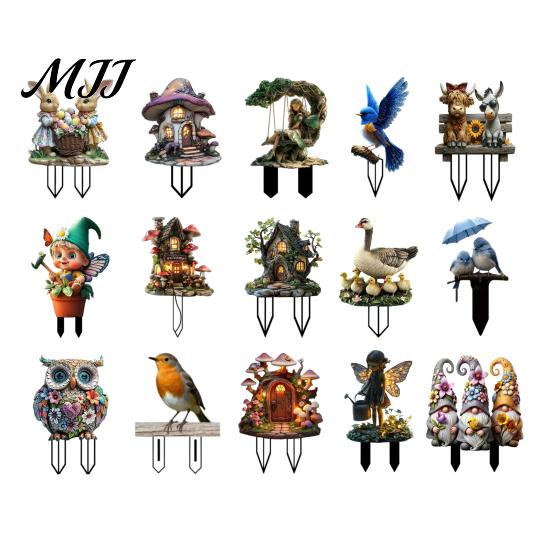 Decorative Plant Inserts Fairy Garden Stake, 2D Acrylic Cute Animal Yard Art Backyard Landscaping Supplies Tale Cottage Ornament for Patio Flower Bed