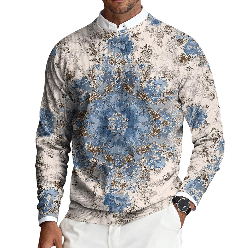 Herren Rundhals Langarm Rippstrick Pullover