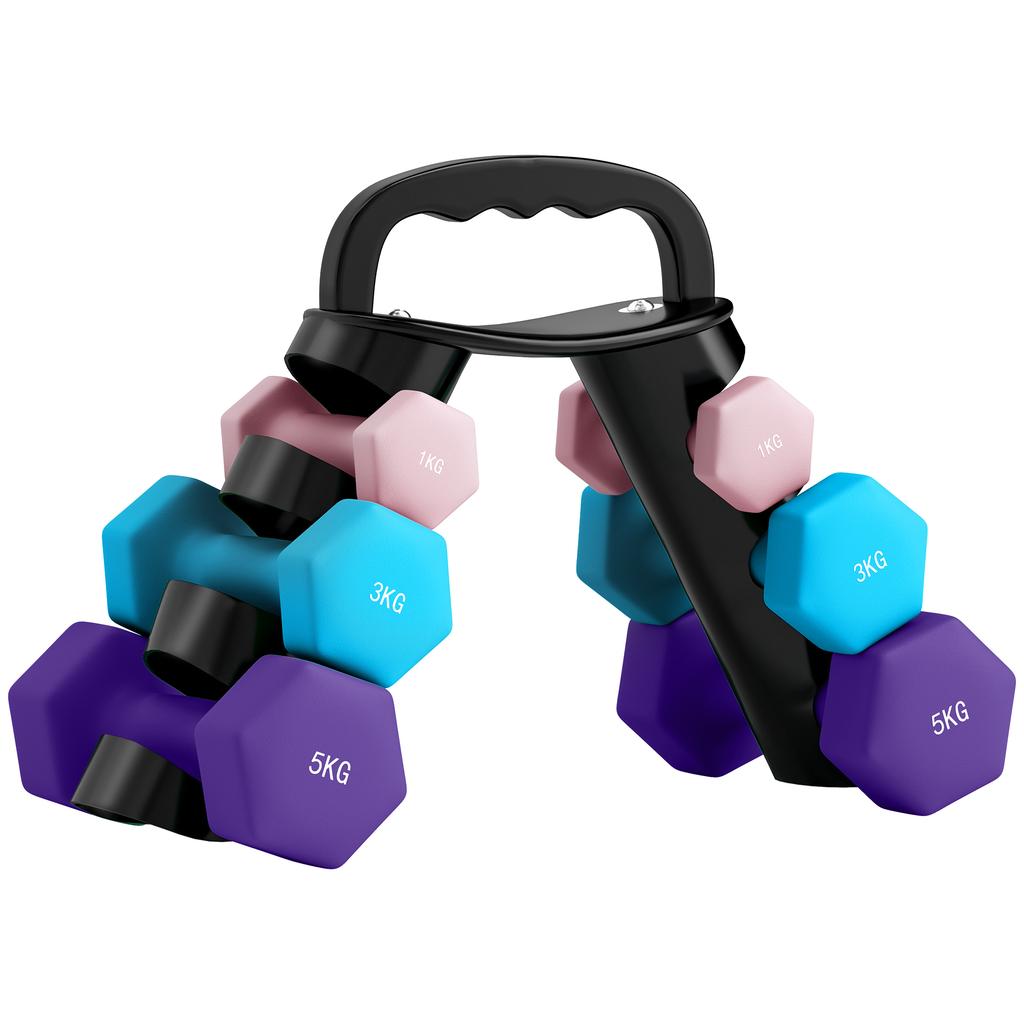Dumbbells Set with Storage Rack, 2 X 1kg, 2 X 3kg, 2 X 5kg, Pink