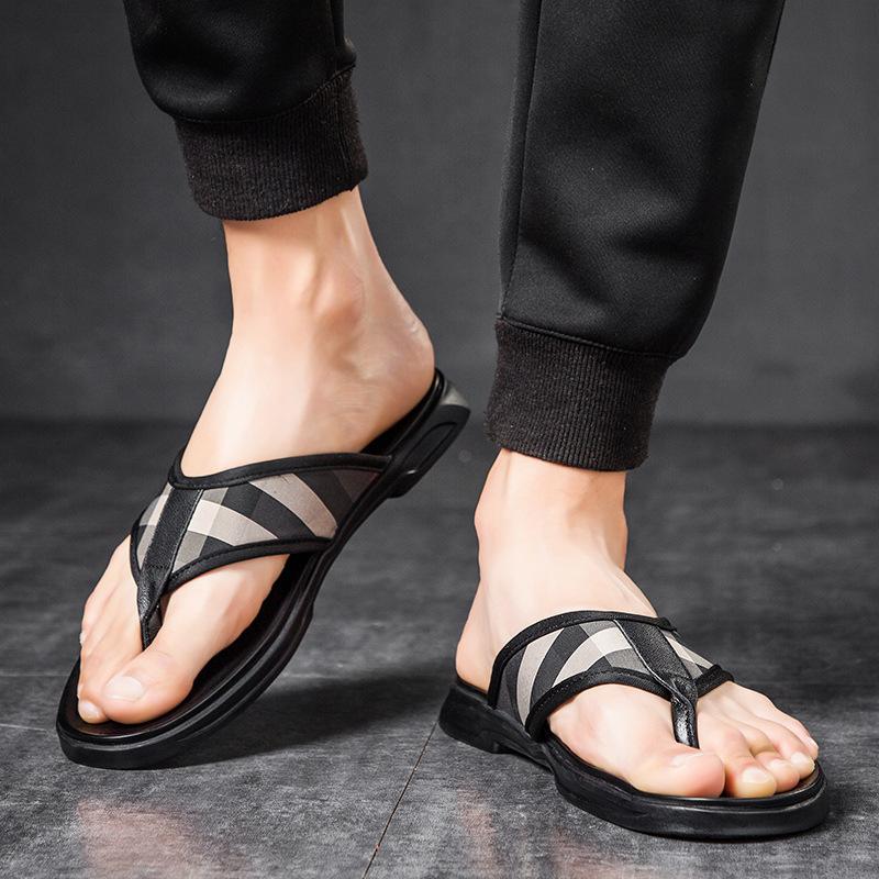 Trendige lässige Herren-Sommer-Hausschuhe 2025 neu für den Außenbereich Herren-Zehentrenner Jugend-Strandschuhe Stoff cool