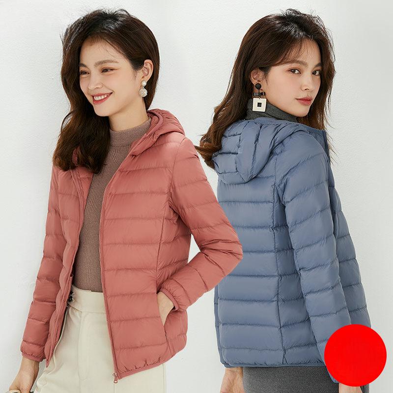 Chaqueta de plumón con capucha de invierno para mujer, ligera, corta, de talla grande, ligera, de plumón de pato blanco