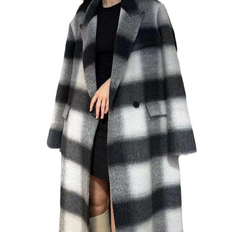 New Autumn and Winter Plaid Double-sided Wool Coat Long Korean Style Loose Casual Woolen Coat