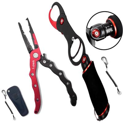 L-park Measuring Fish Grip Fishing Pliers Set with Lock, Fishing Tackle, Accessories (Red and Black)