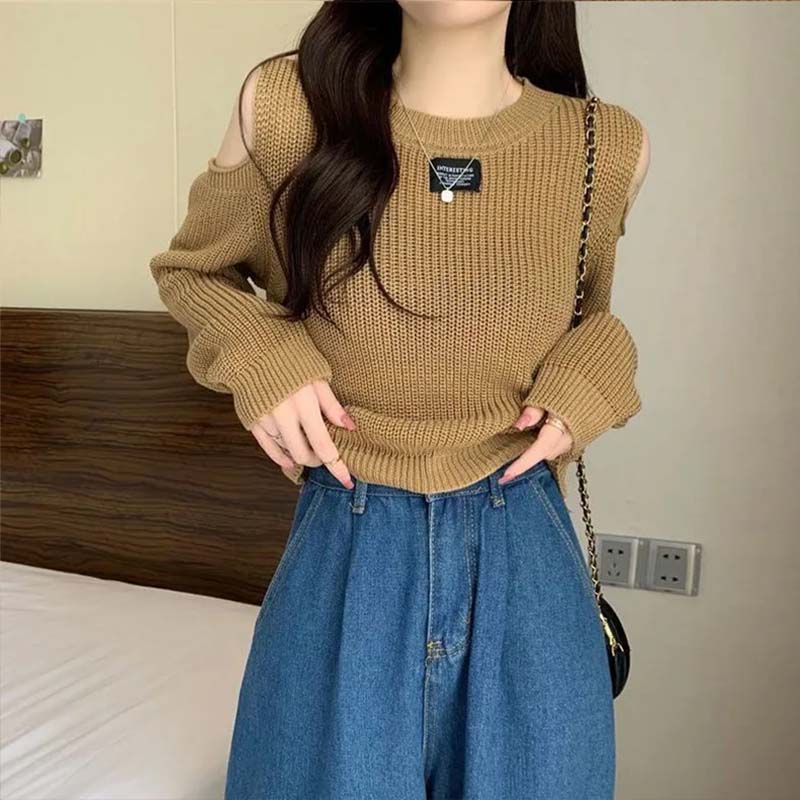 Design Feeling Podzim Zima Pulovr Svetr Pletené zboží Dámské Spodní část mimo ramena Noste ji na vnější straně Tenký designový top