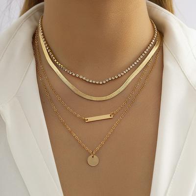 Fashion Rhinestone Clavicle Chain Accessories Women, Multi-Layer Geometric Metal Chain Diamond Necklace