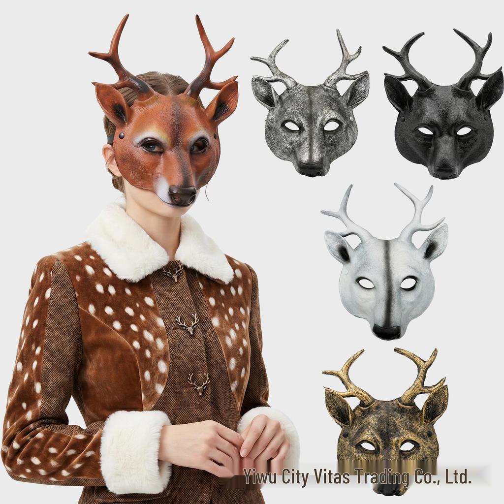 Masque d'Halloween Cerf de Sika - Masque Animal en Mousse PU pour Carnaval & Cosplay