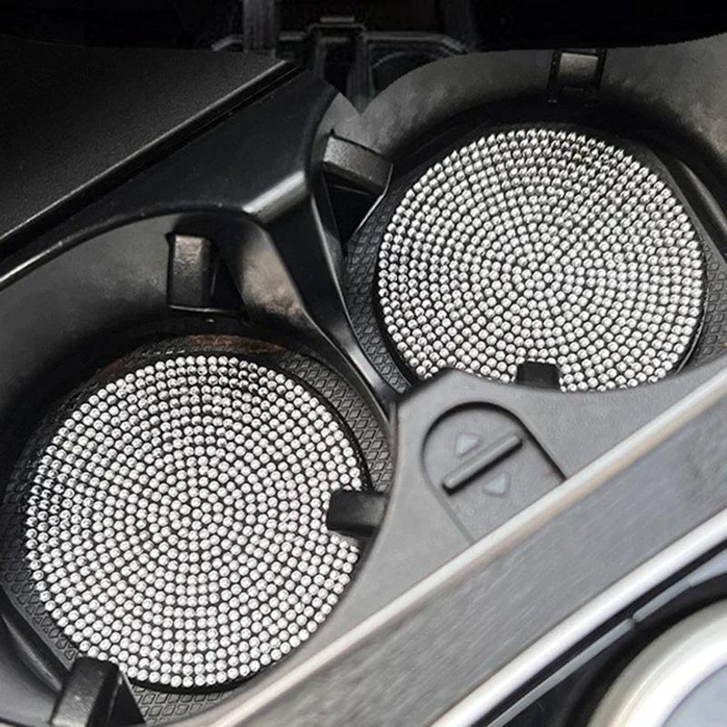 1/2Pcs Diamond Car Coaster Water Cup Slot Non-Slip Mat Bling Gadget Silica Pad Cup Holder Mat Auto Interior Accessories
