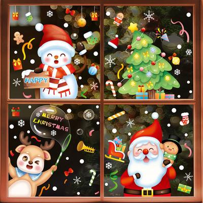 Adesivos de Natal, Floco de Neve, Alce, Boneco de Neve, Papai Noel para Porta, Parede, Janela, Exibição de Decoração