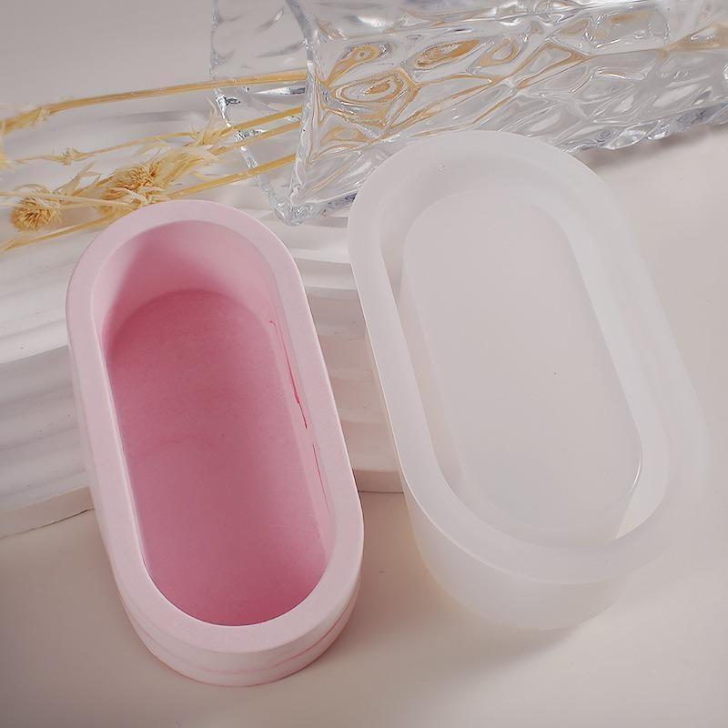 2025 New DIY Oval Candle Jar Silicone Molds Cement Plaster Mini Pot Concrete Wax Box Candle Tray Injection Mould Home Decor