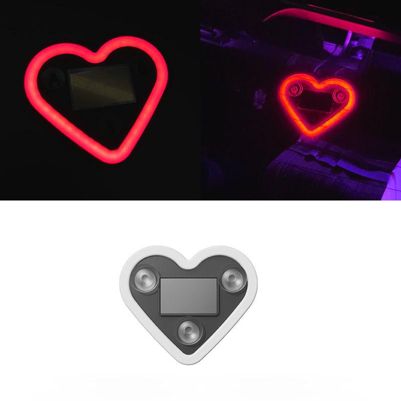 Car Dashboard Decor Neon Heart Light Solar/USB Rechargeable With 5 Lighting Modes Cute Decor For Car Interior Home Party Atmosphere Lamp