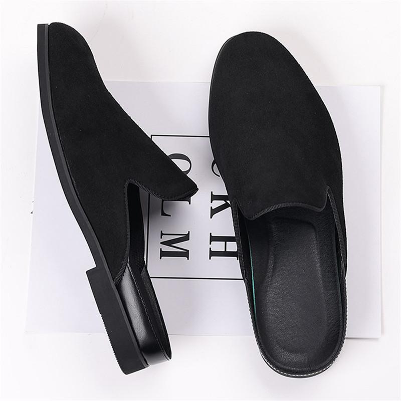 Designer New Men Black BLUE Half Slippers Shoes Casual Suede Pu Leather Mules Moccasins Breathable Loafers Zapatos Hombre