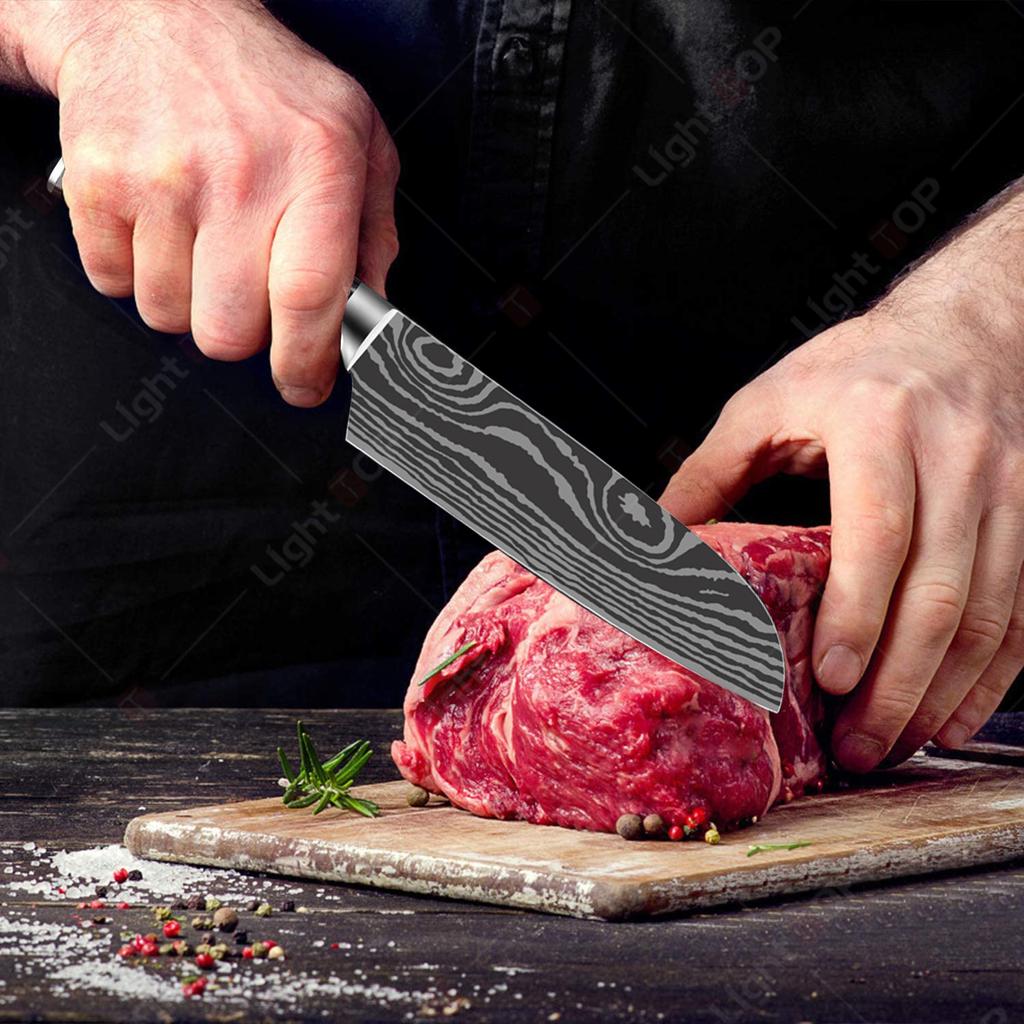 3PCS Kitchen Knives Set Damascus Chef Knife Professional Boning Knife Japanese Santoku Meat Cleaver Knife Kitchen Supplies