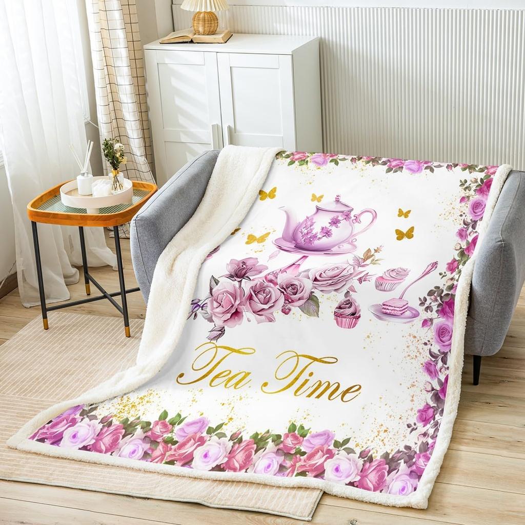 Princess Flannel Blanket All Seasons Dreamy Castle Girl Bed Throw for Kawaii Decor Watercolor Paint Print Purple Blanket for Kid