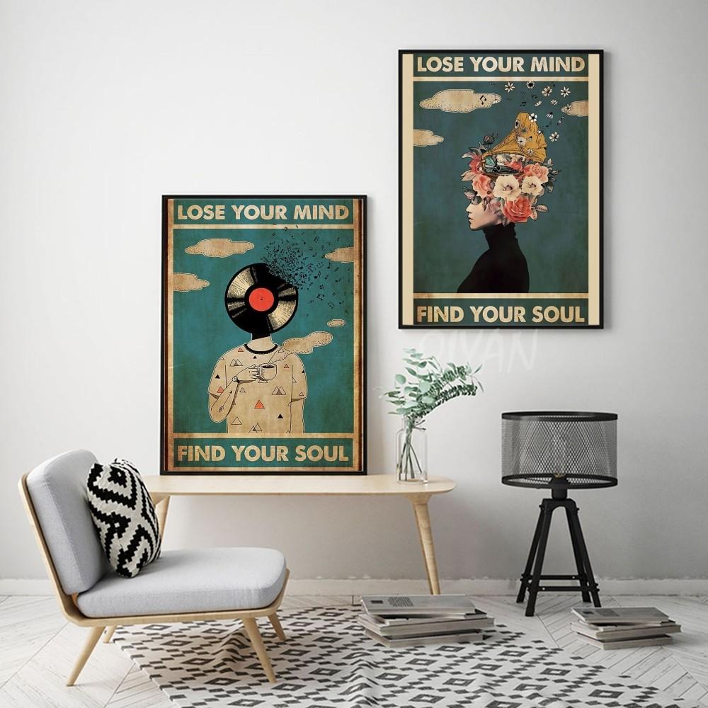 1 Stück „Verliere deinen Verstand, finde deine Seele“, Blume, Frau, Mina, Mädchen, Poster, selbstklebende Kunst, wasserdichtes Papier, Aufkleber, Wanddekoration
