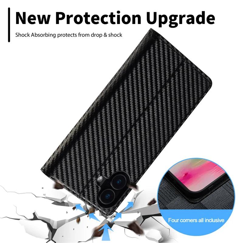 Etui S25Plus Carbon Fiber Magnetic Flip Case for Samsung Galaxy S25 Ultra S24 FE S25+ S24+ Plus Note 20 Ultra Soft Leather Funda