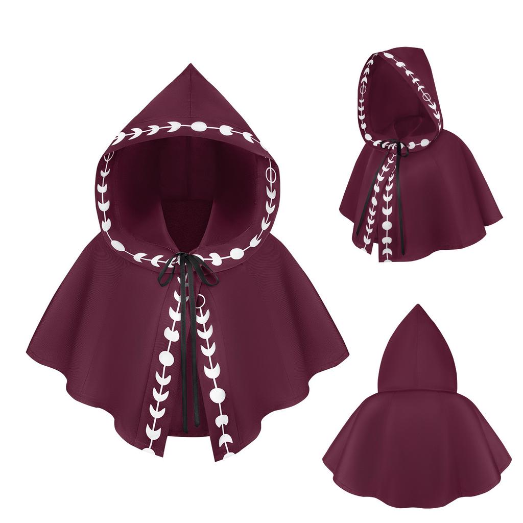 Halloween Cloack Medieval Hooded Cloack with Hat Wizard Cosplay Shoulder Cape Crop Tops Costume Accessories