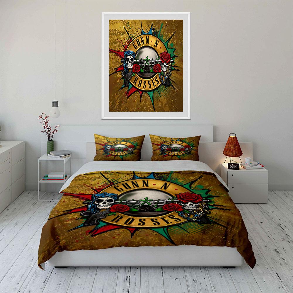 Skull and Roses Graphic Print Bedding Duvet Cover Set Duvet Cover Pillowcases (1*Duvet Cover 2*Pillowcases, without duvet insert)
