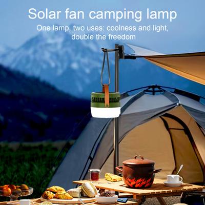 Ventilateur de Camping Solaire Modes d'Éclairage Vitesse Réglable Rechargeable USB 2-en-1 Multi-usage Extérieur Randonnée Tente Suspendue Lampe Ventilateur Lanterne d'Urgence