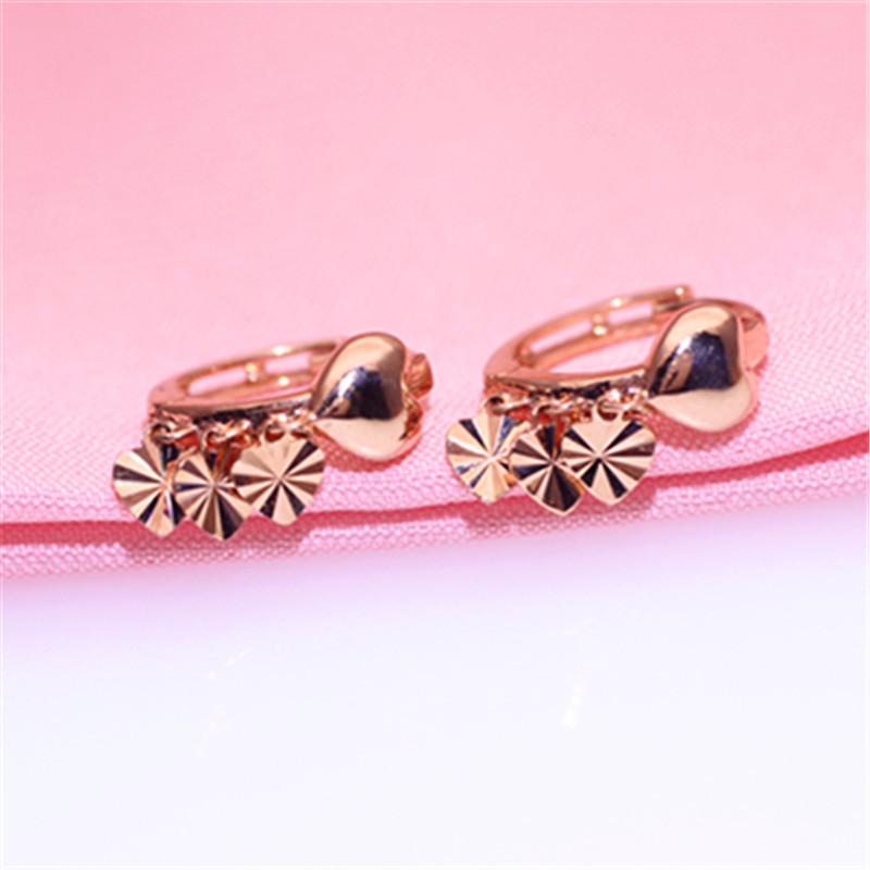 Exquisite Russian Purple Gold Shiny Peach Heart Earrings Temperament Trendy Fashion Rose Gold Plated Earrings