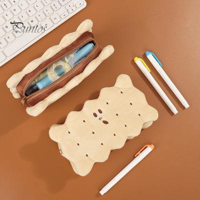 Sac Peluche Forme Cookie Doux Sac à Papeterie, Biscuit Fourré Petit Organisateur Crayon pour Étude Essentiels Étui, Organisateur Cosmétique Grande Capacité,