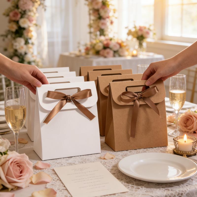 Lace Edge Mini Paper Gift Bag With Ribbon Foldable Small Favor Bag For Wedding Birthday Party Small Business