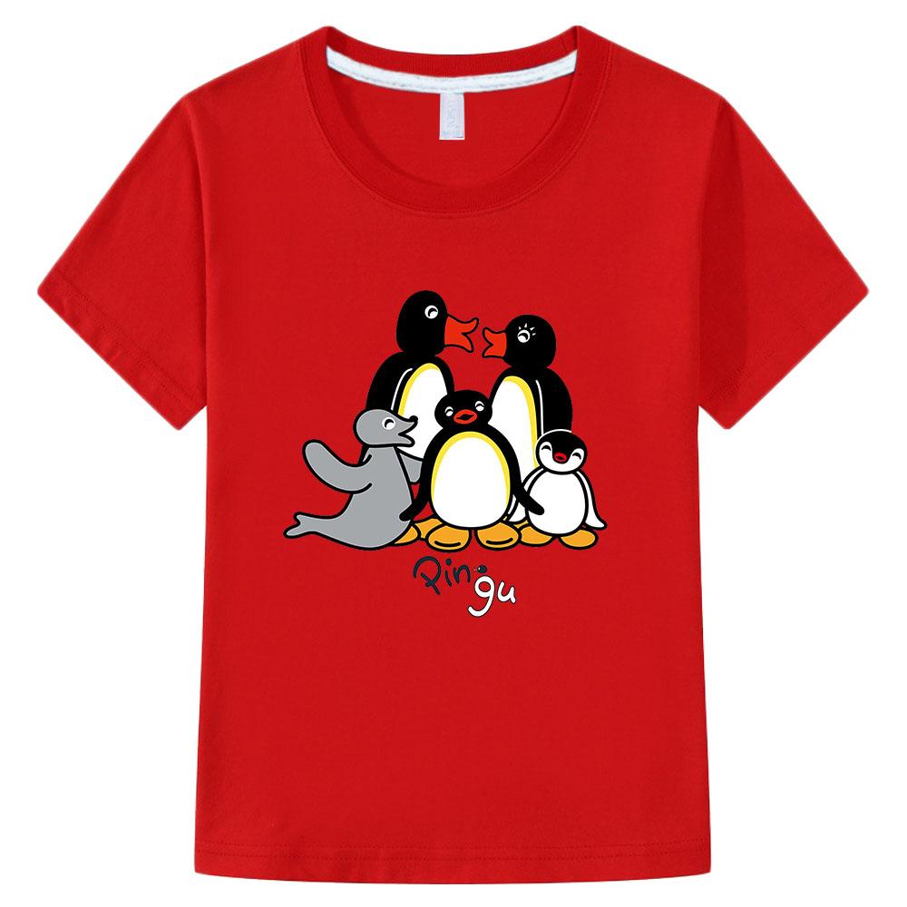 

Pingu Summer 100% Cotton T-shirt Kawaii Boys Cartoon Print Tees Girls Kids O-neck Clothing Sports Fashion Tops Manga Short Sleeves summer clothes 100 красный