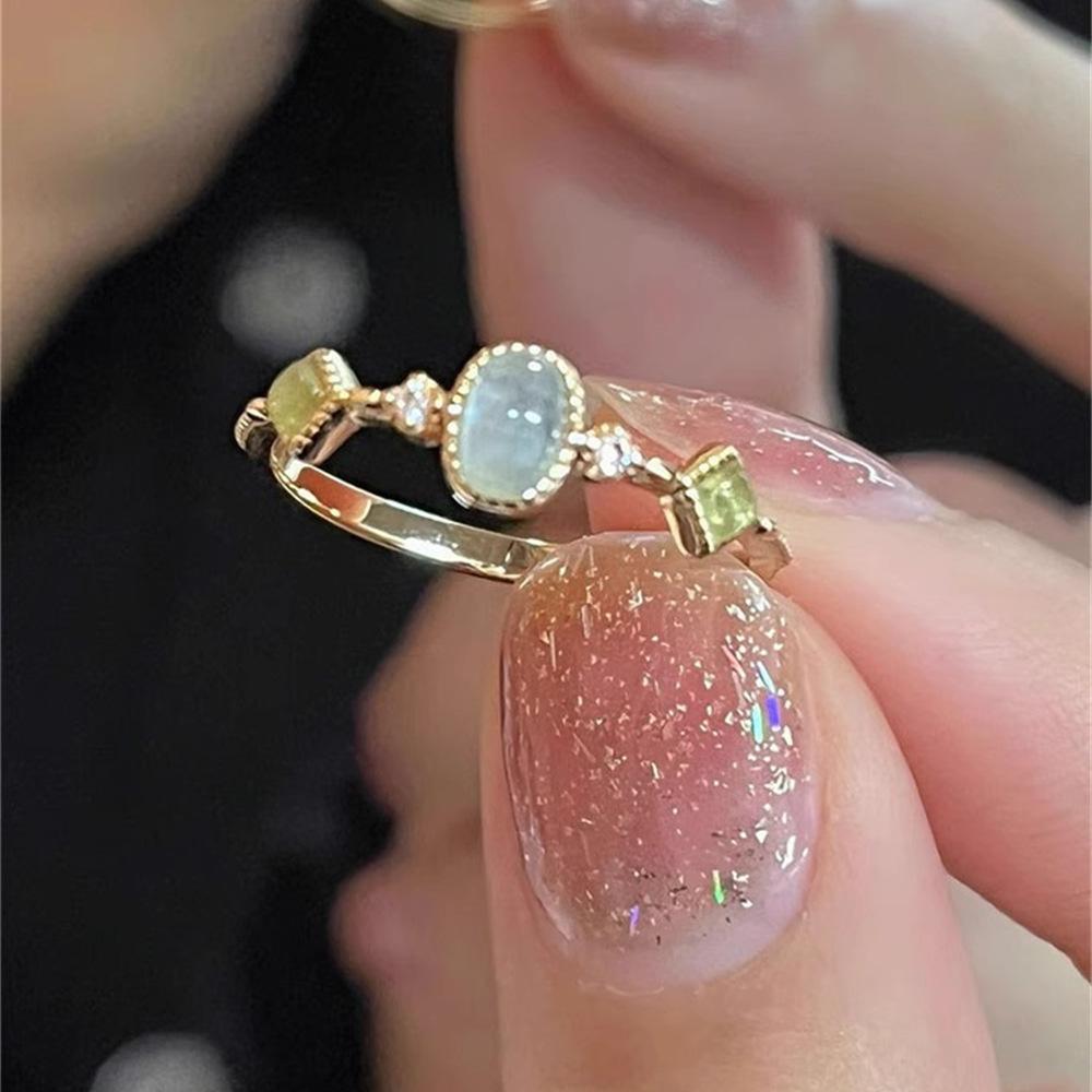 Literary retro aquamarine ring new personalized ring