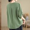 Women's Cotton Linen T-shirt  Summer Retro Loose V-neck  Plus Size Blouse Soft and Skin-friendly Blouse