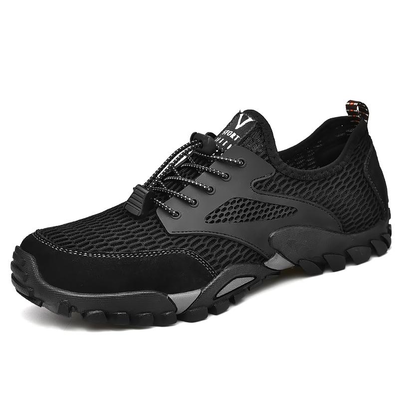 

Summer Men s Breathable Outdoor Hiking Shoes Lightweight Casual Shoes For Men Anti-Slip Simple Low-Top Men s Shoes Plus Size 38 чёрный