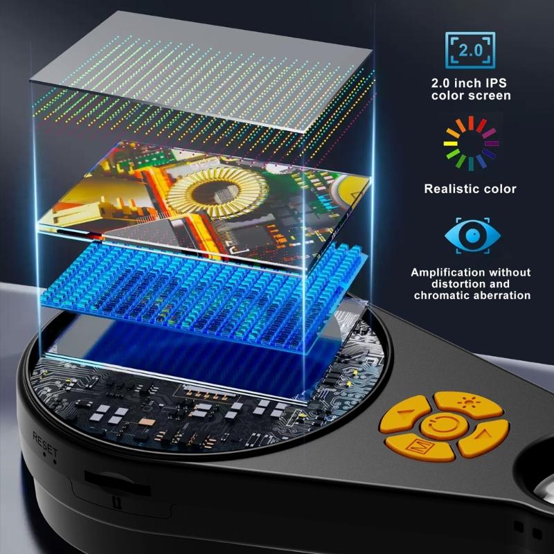 Handheld Digital Microscope 2MP Camera 500X Magnification 2Inch IPS Screen 8 Adjustable LED Light For Jewelry Stamps Inspection