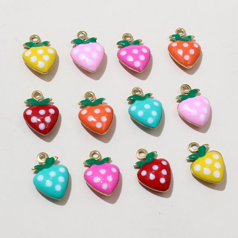 20pcsStainless Steel Enamel Strawberry Charms Pendant 11x8mm Fruit for Earrings Necklace Bracelet DIY Jewelry Accessories