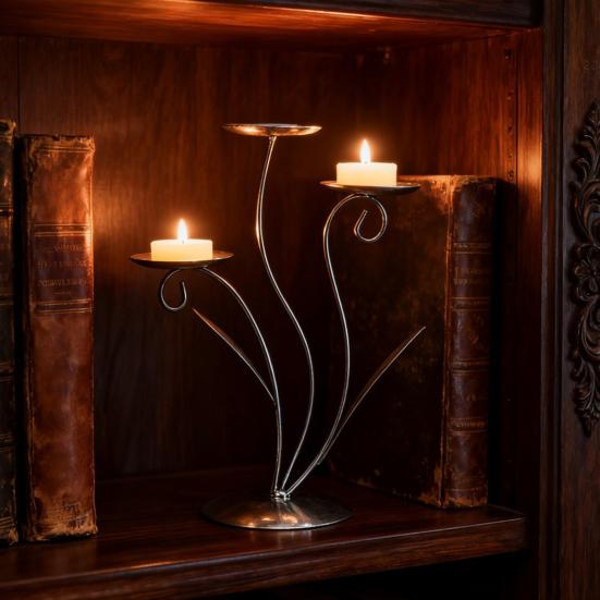 Iron Tulip Candle Holder Decoration 3-Arm Flower Candlestick Home Office Living