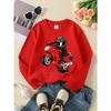 Red Motorcycle Rider Helmet Sport Bike Girls' Crew Neck Fashion Sweatshirt, Autumn and Winter Western Style Top, Children's Long Sleeved T-shirt