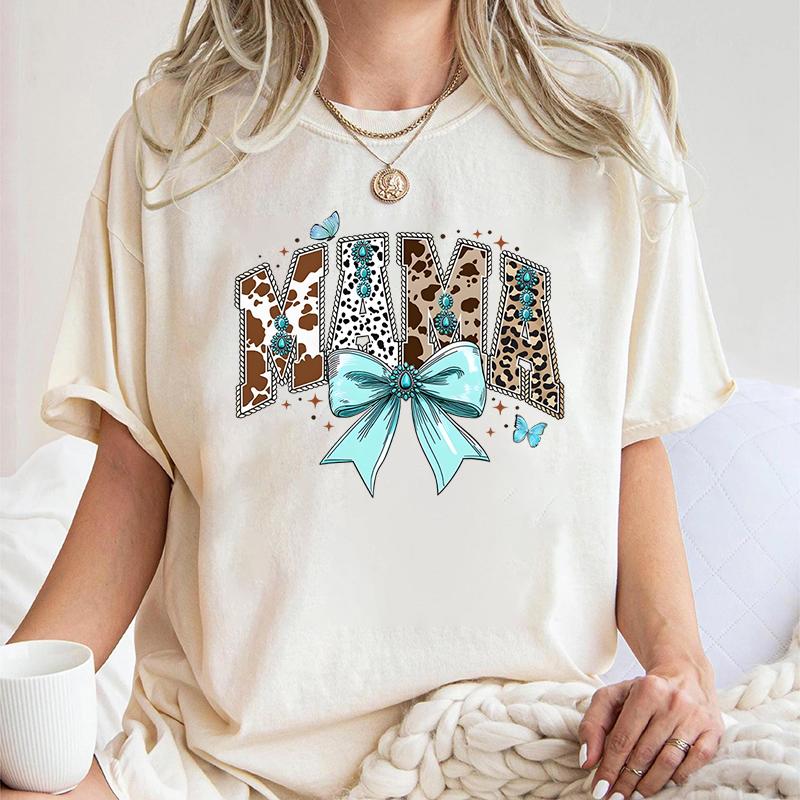 Mama Crewneck Wildflowers Tshirts Pregnancy Gift Leopard Lightning Bow New Mom Classic Tops Mothers Day Gift Vintage T Shirts