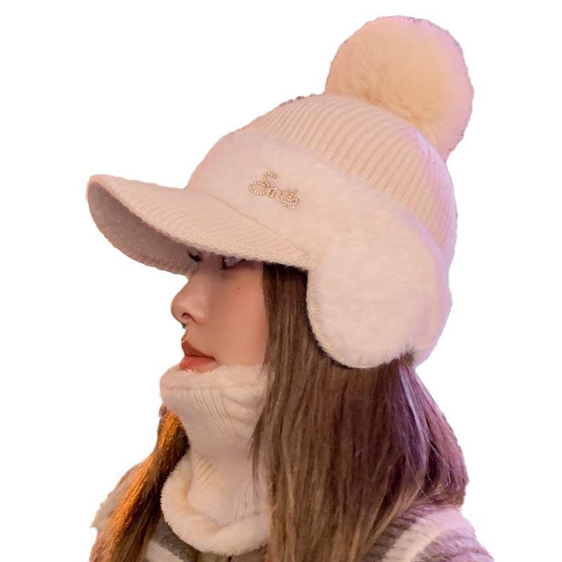 Wool Cap Women's Winter Thickened Warm Face Small Plush Ear Protection Cold Riding Electric Car Baseball Cotton Hat