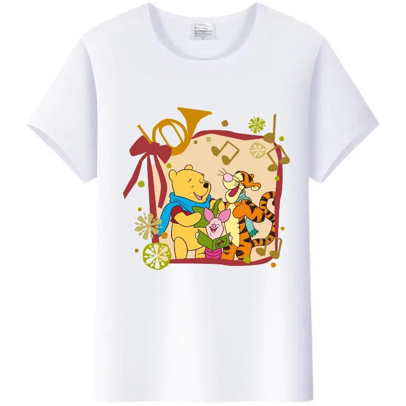 Y2K Tshirt Kawaii Tops Unisex Cartoon Winnie The Pooh Tigger Friends Graphic t-shirt Summer Blouses White Tees