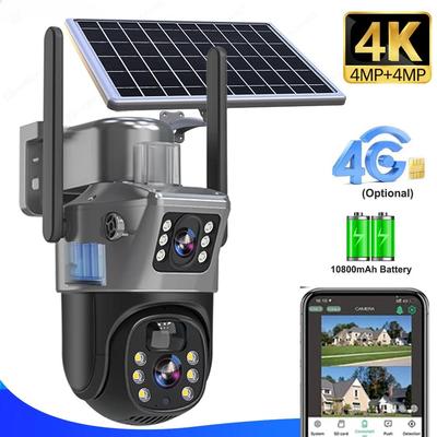 2025 New 4K 8MP 4G Sim Card Solar Battery Camera Outdoor Wireless WiFi IP Cam Dual Lens Dual Screen Security Protection Surveillance CCTV