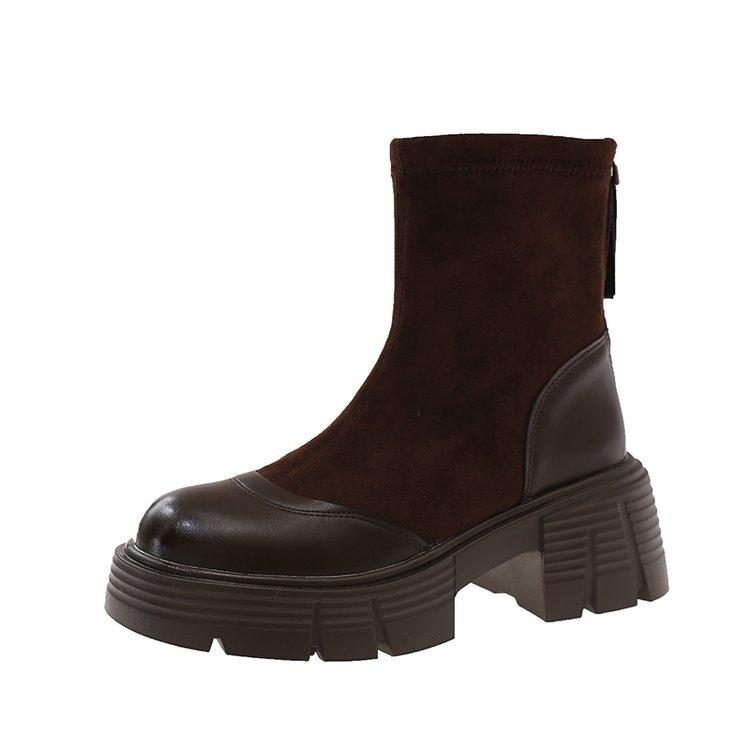 Retro Martin Boots Women's British Style 2025 Autumn and Winter New Small Thick-soled Heightened Black Thick Heel Thin Short Boots