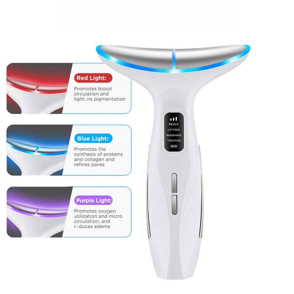 3 Colors LED Neck Beauty Device EMS Facial Lifting Massager Double Chin Remover Heat Therapy Face Skin Rejuvenation Instrument