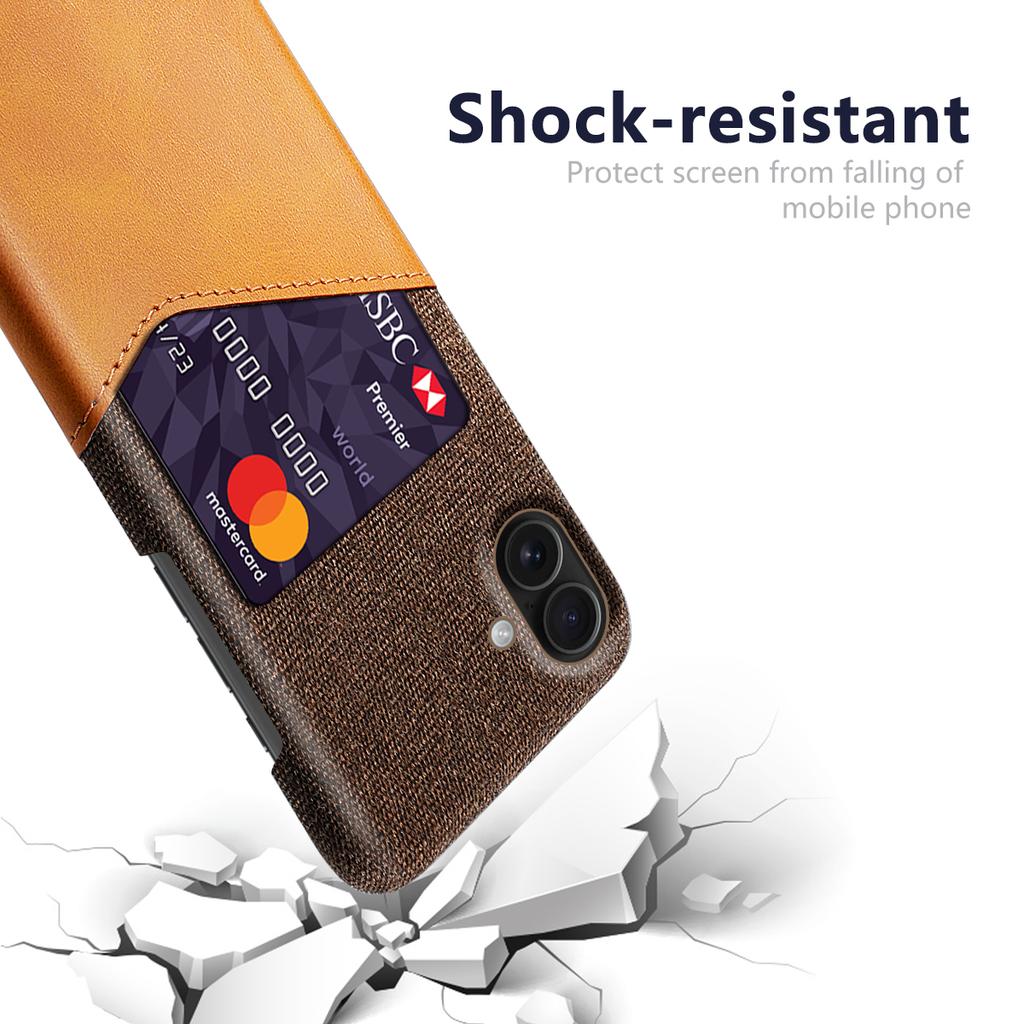 For iPhone 17 Case PU Leather Cloth Texture Hard PC Phone Cover with Card Holder
