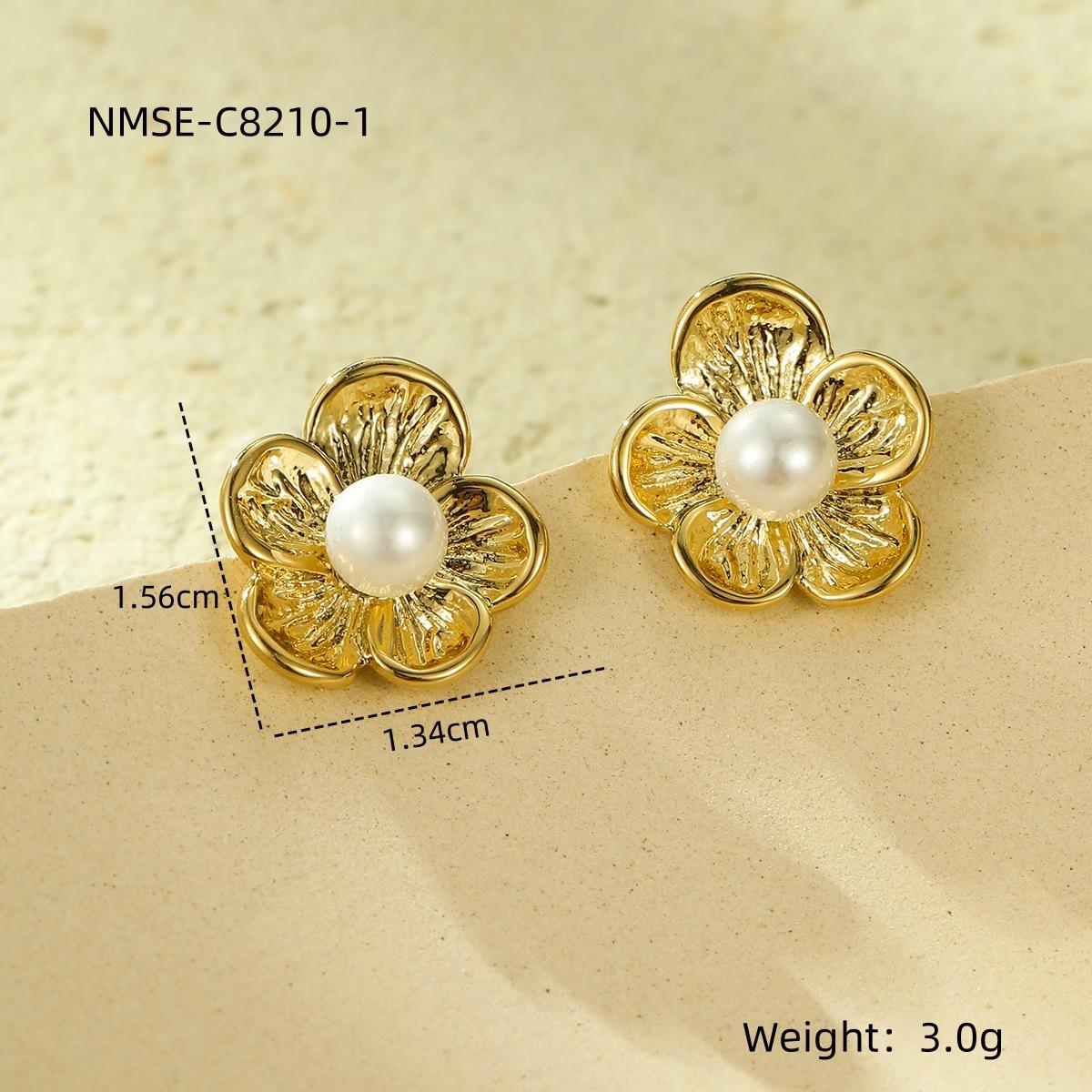 GEMCHIC Women s Titanium Steel Flower Pearl Earrings Fashion Oversized Statement Jewelry for Women