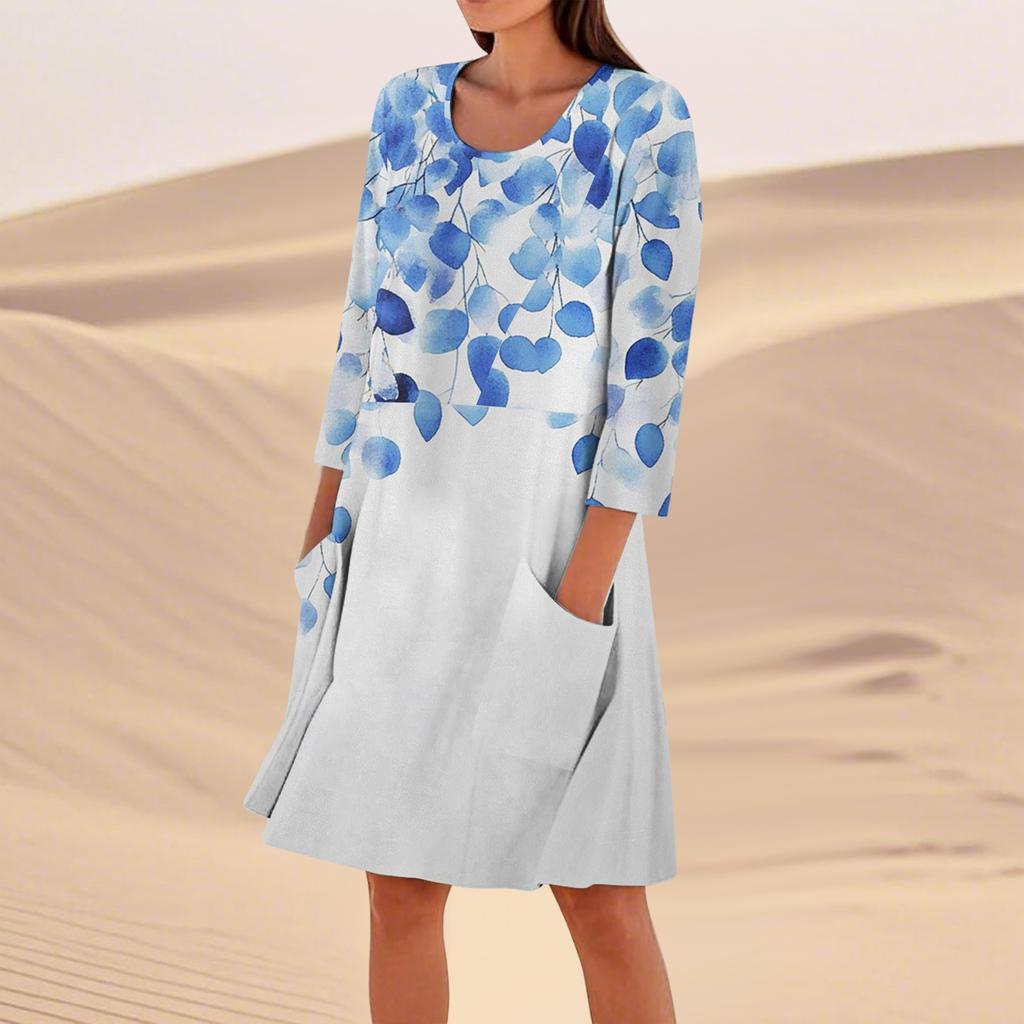 Women's 3/4 Sleeved Printed Fashion Loose Casual Dress