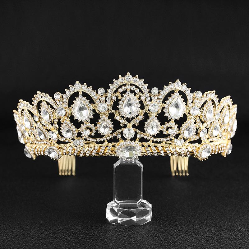 Schlichter Brautschmuck, dreiteiliges Set aus weißem Kristallkrone-Tiara, Fischgrät-Halskette und Ohrringen für Damen