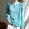 Spring Autumn Fashion Women's Crewneck Sweater Pearl Buckle Hollow Long Sleeve Knitted Cardigan Women