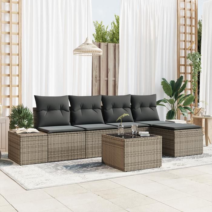 VidaXL Ensemble Canapés 5 pièces avec Coussins Gris Poly Rattan 3347029