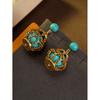 Vintage Turquoise Hollowed Out Lantern Earrings With A Style High-end Feel.