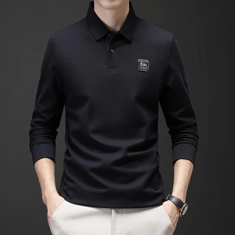 New Men'S Casual And Fashionable Embroidered Long Sleeved Polo Shirt Comfortable Breathable And Versatile Summer Top
