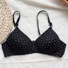 Polka Dot Wireless Push-up Bra - Women's Comfort with Two Rows of Hooks