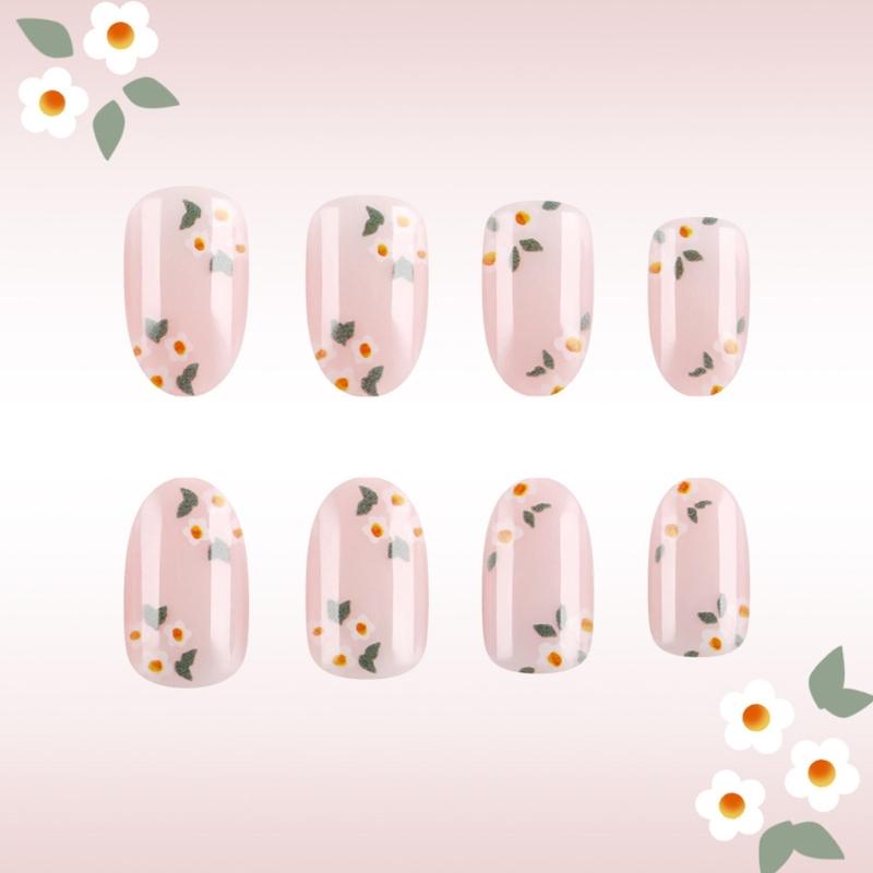 Square Press On Nail Flower Fake Nail Glues On Nail Artificial Acrylic Nail 12 Size 24pcs Stick On Nail for Women Girls