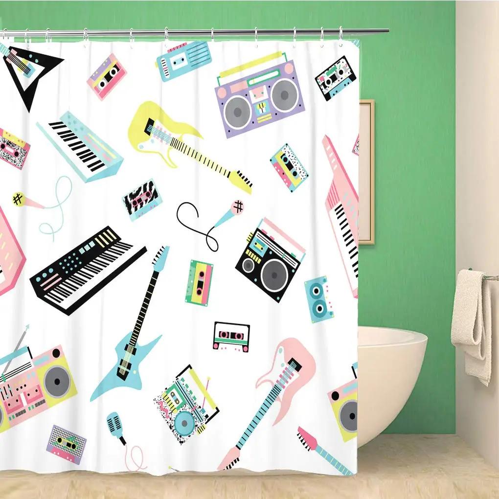 

Music Rock Shower Curtains Rap Radio Shower Curtain Bathroom Decorative Waterproof Polyester Fabric Bathtub Screen With Hooks W60H190(CM)-1 Pcs